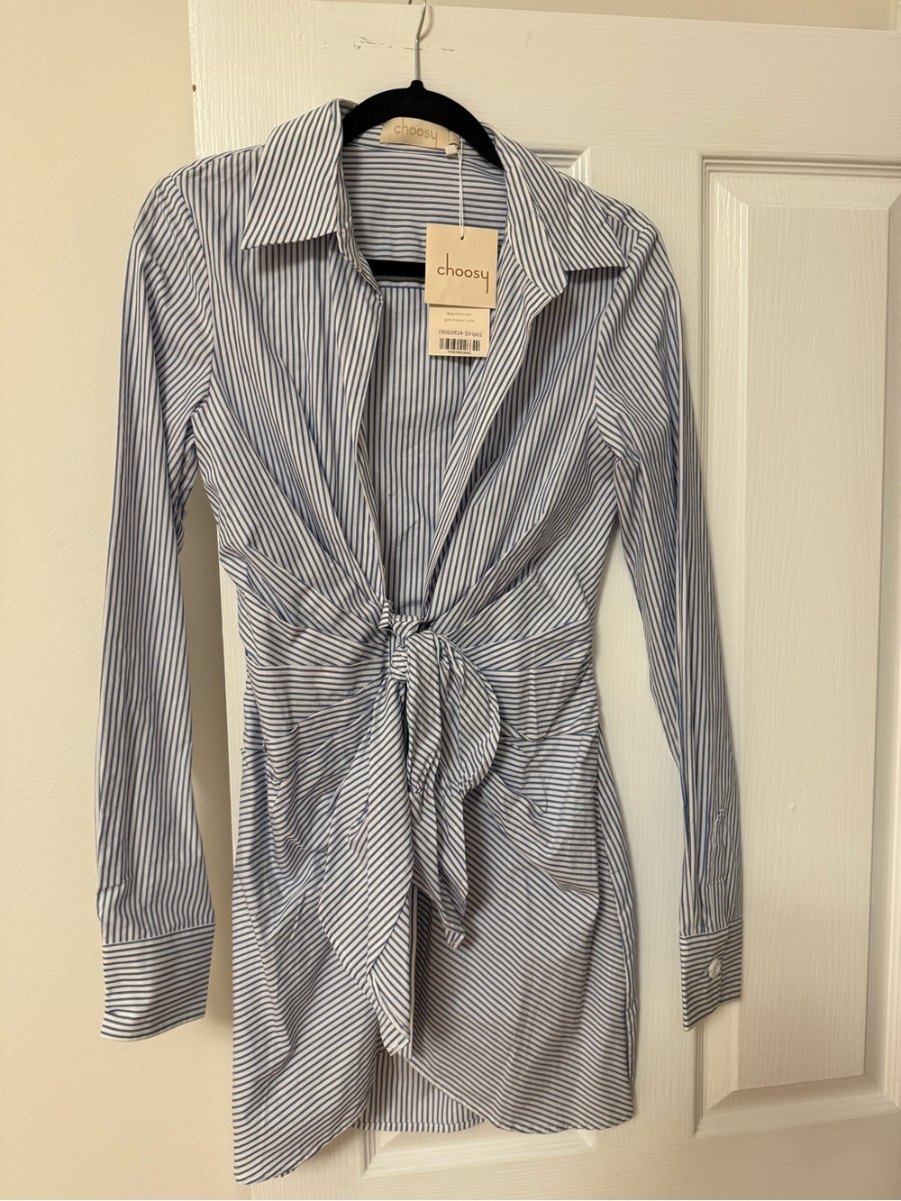 Choosy Blue & White Striped Tie-Front Mini Dress